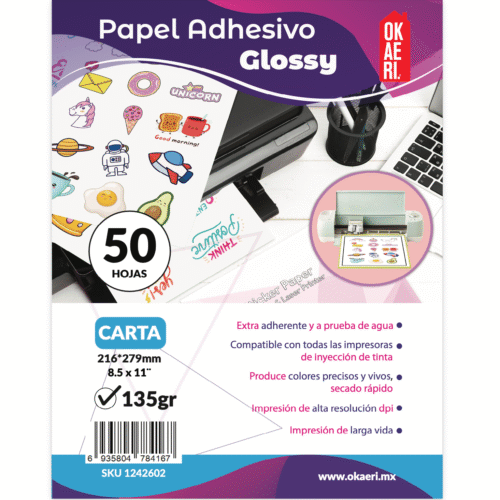 papel adhesivo glossy 135g 50 hojas cursor okaeri
